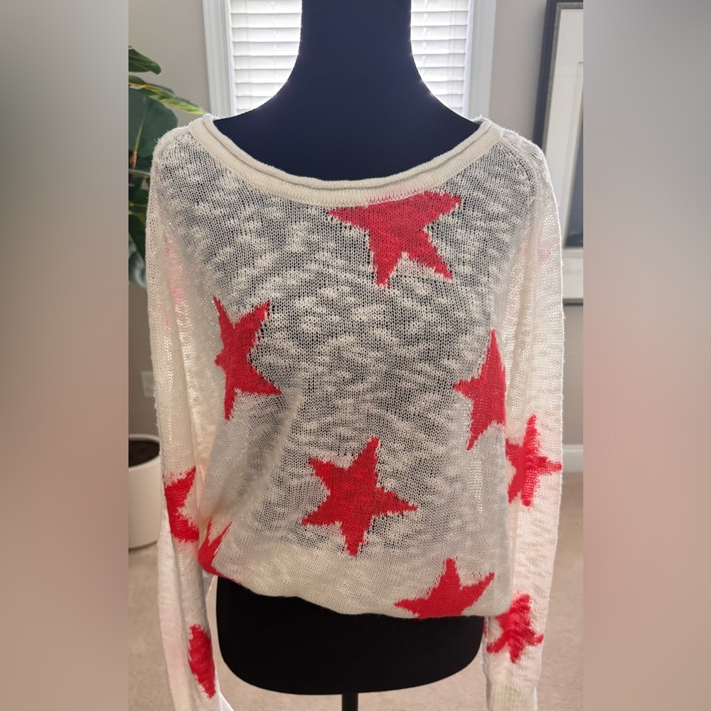 Cute loose sweater, beach cover up with red stars